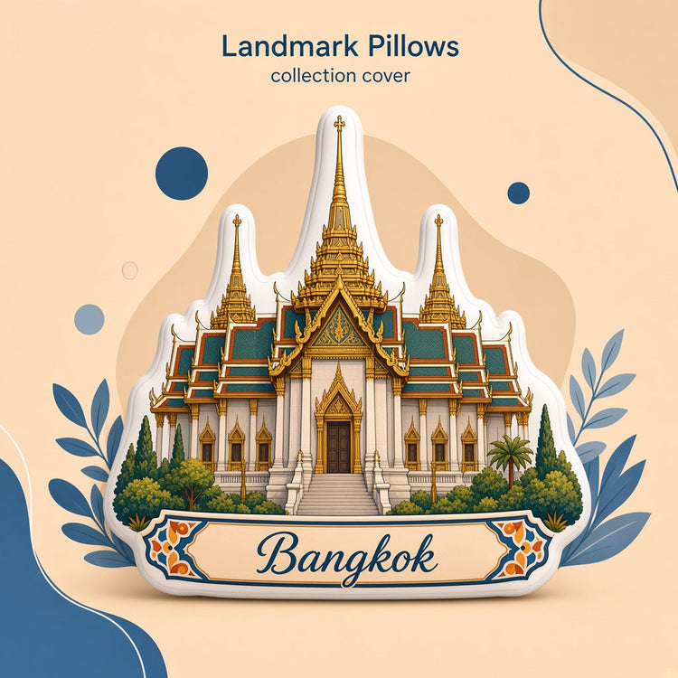Illustrated bangkok landmark pillow collection — travel keepsakes
