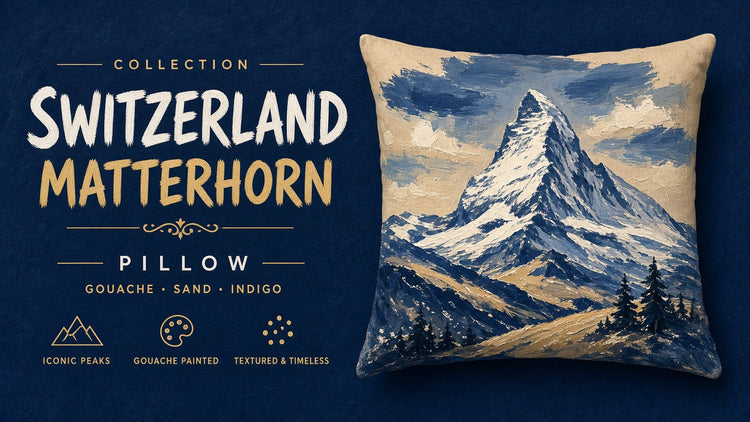 Illustrated switzerland landmark pillow collection — travel keepsakes