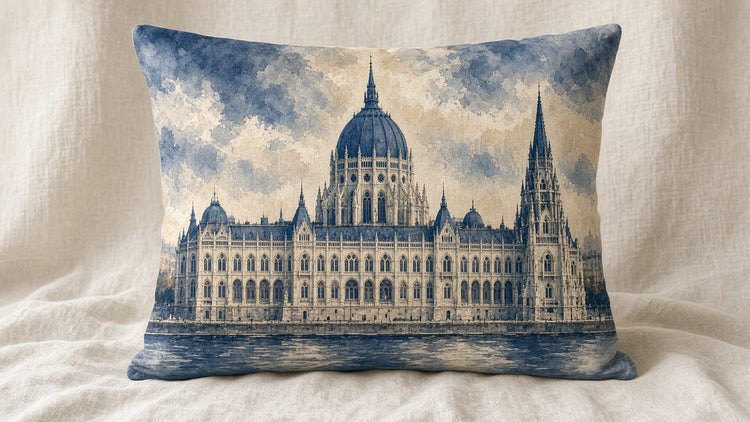 Illustrated hungary landmark pillow collection — travel keepsakes