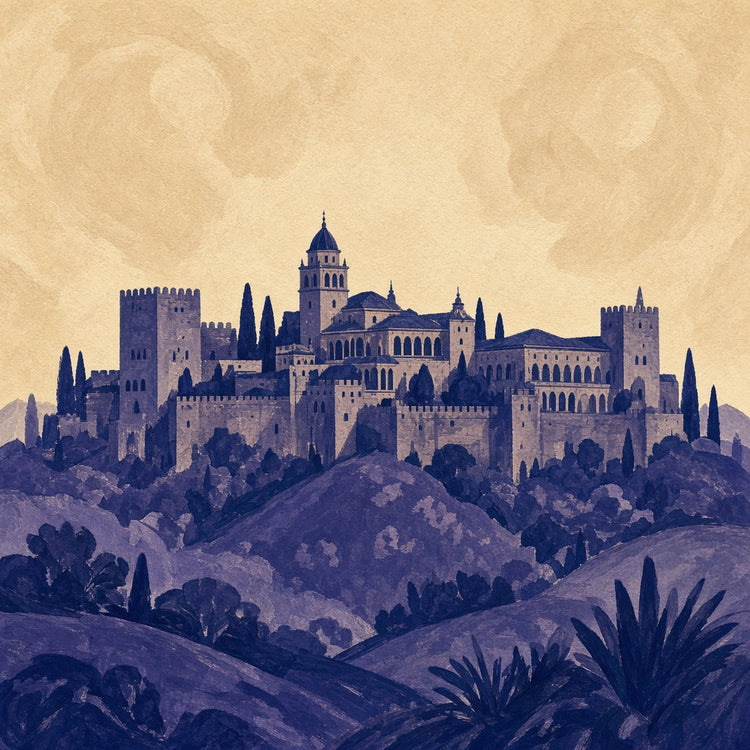 Illustrated Granada landmark pillow collection — city travel keepsakes