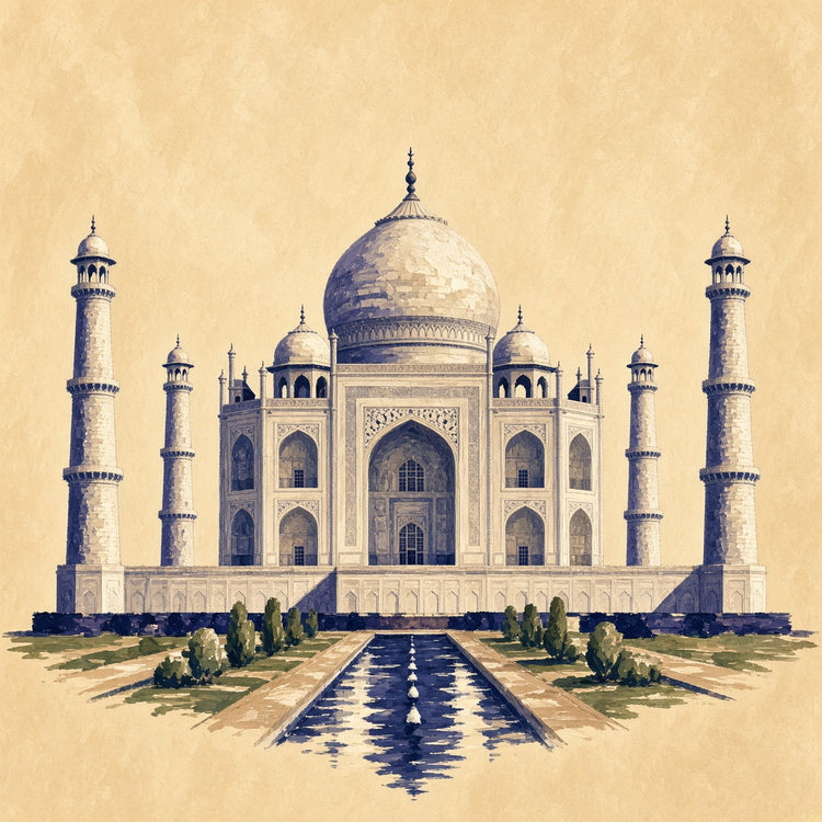 Illustrated India landmark pillow collection — country travel keepsakes