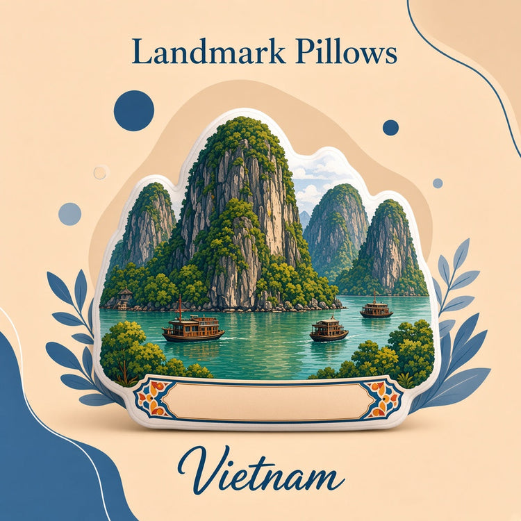 Illustrated vietnam landmark pillow collection — travel keepsakes