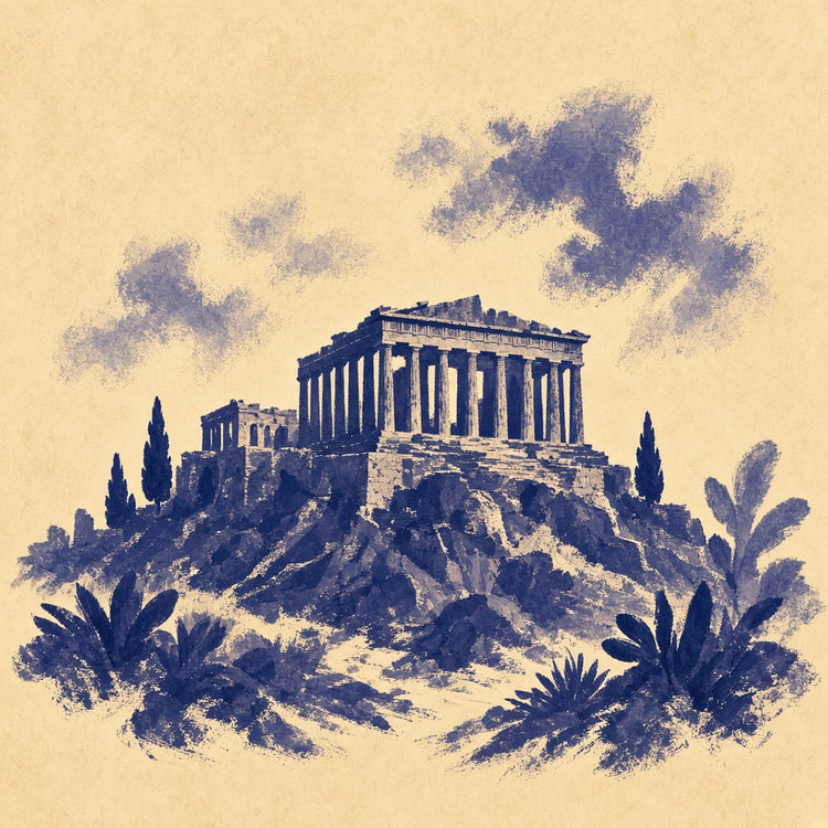 Illustrated Athens landmark pillow collection — city travel keepsakes
