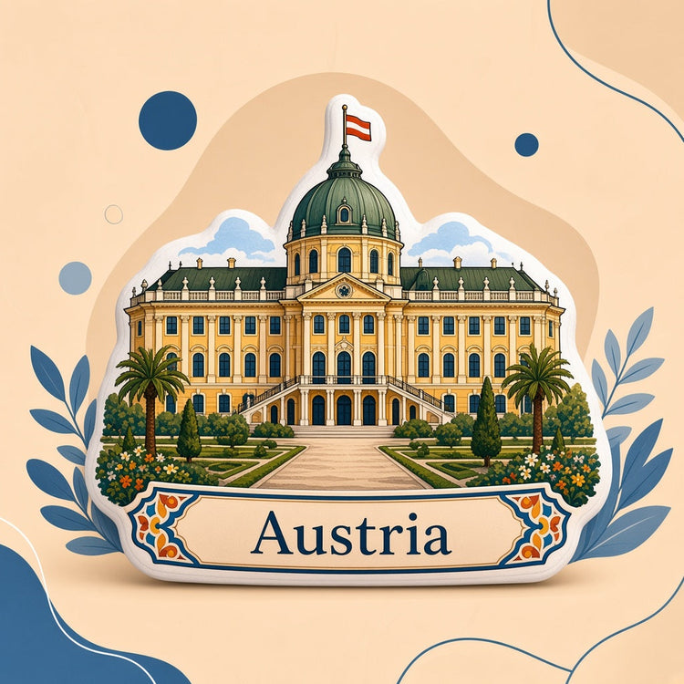 Illustrated austria landmark pillow collection — travel keepsakes