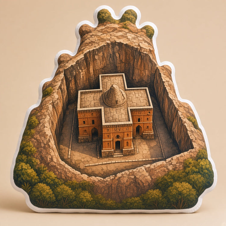 Illustrated ethiopia landmark pillow collection â€” travel keepsakes