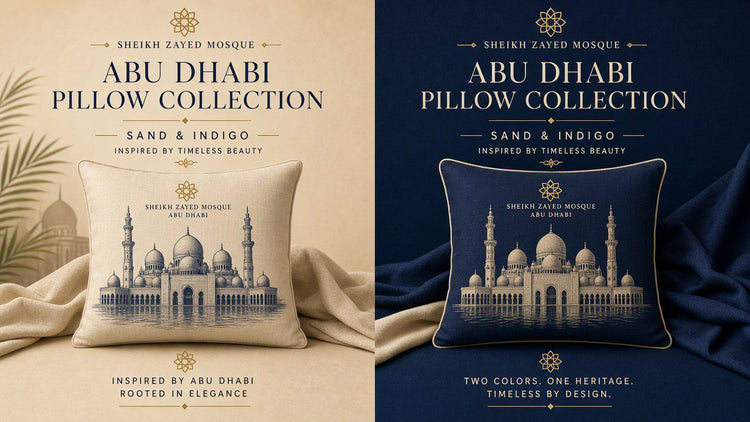 Illustrated abu dhabi landmark pillow collection — travel keepsakes