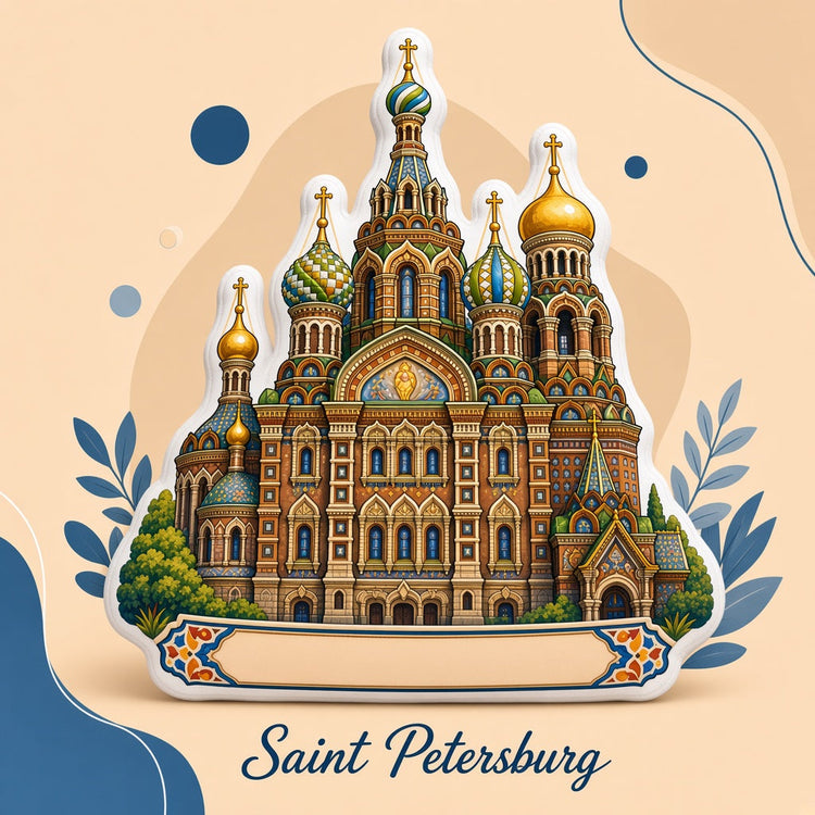 Illustrated saint petersburg landmark pillow collection — travel keepsakes