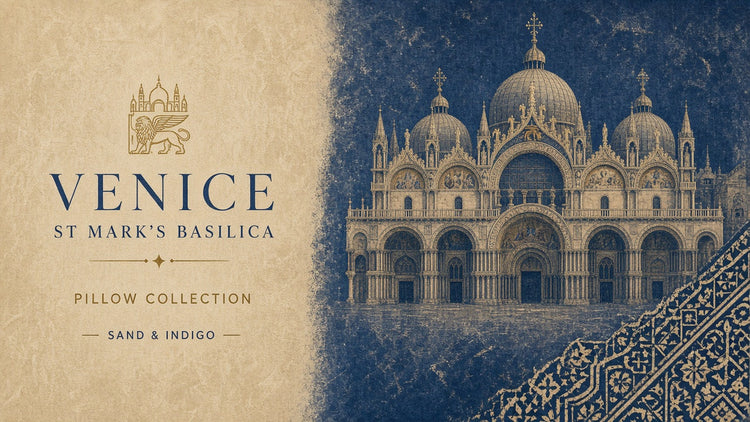 Illustrated venice landmark pillow collection — travel keepsakes