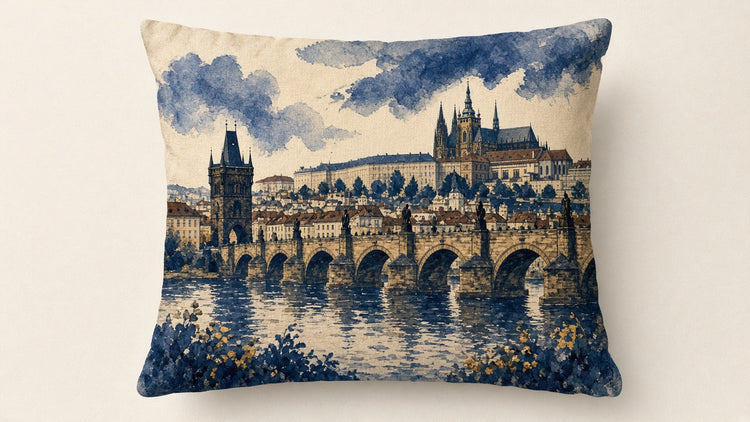 Illustrated czechia landmark pillow collection — travel keepsakes