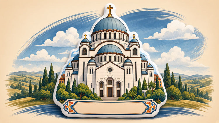 Illustrated Belgrade landmark pillow collection — city travel keepsakes