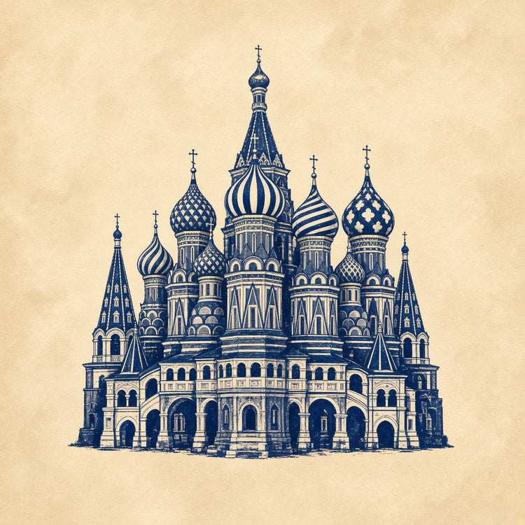 Illustrated Russia landmark pillow collection — country travel keepsakes