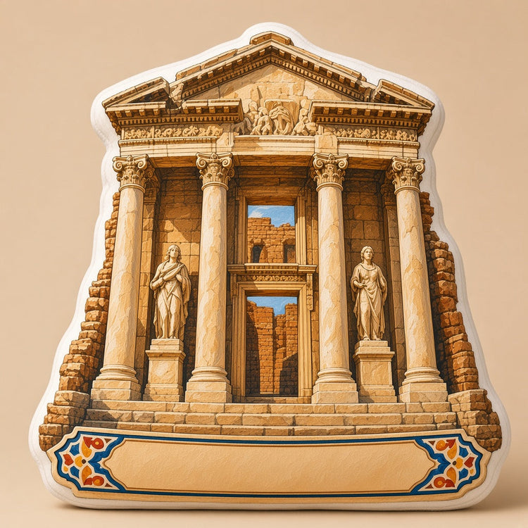 Illustrated ephesus landmark pillow collection â€” travel keepsakes