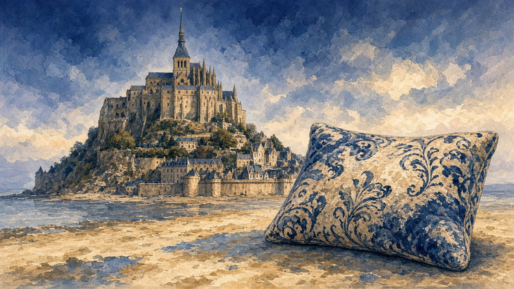 Illustrated mont saint michel landmark pillow collection — travel keepsakes