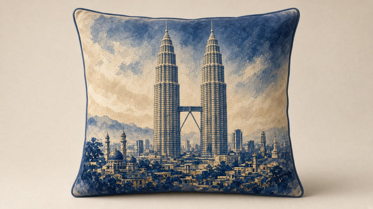 Illustrated kuala lumpur landmark pillow collection — travel keepsakes