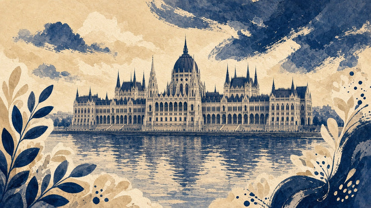 Illustrated budapest landmark pillow collection — travel keepsakes