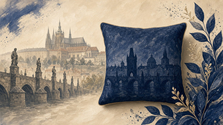 Illustrated prague landmark pillow collection — travel keepsakes