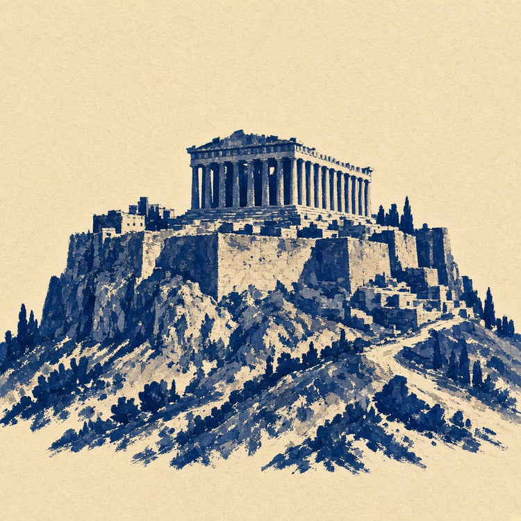 Illustrated Greece landmark pillow collection — country travel keepsakes