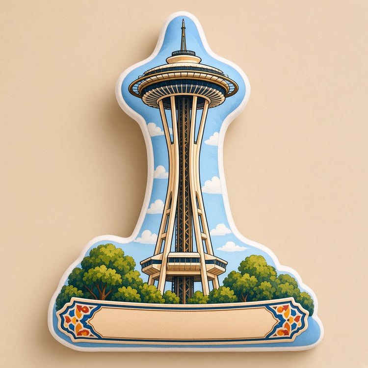 Illustrated seattle landmark pillow collection â€” travel keepsakes