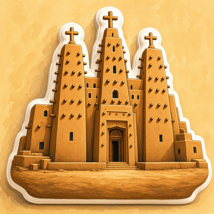 Illustrated djenne landmark pillow collection — travel keepsakes
