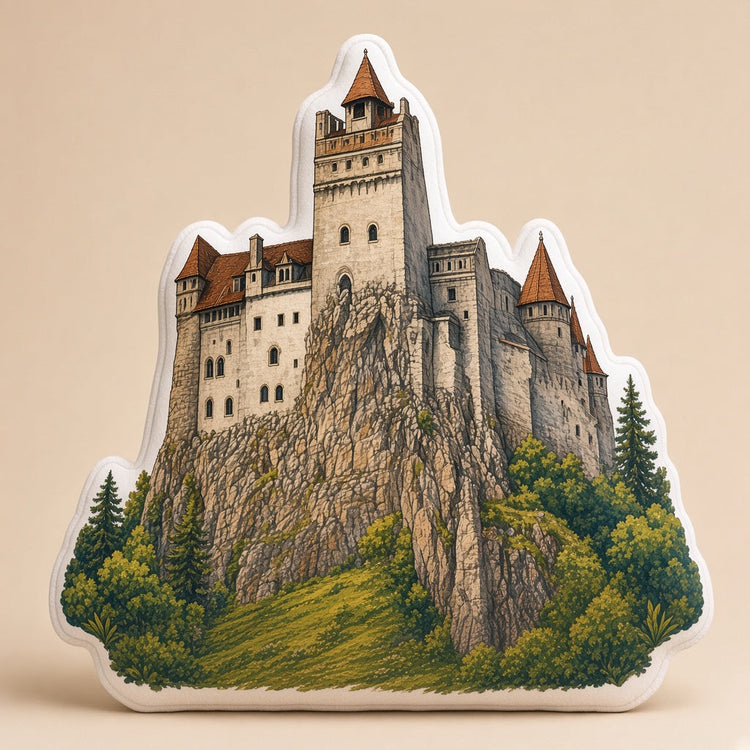 Illustrated romania landmark pillow collection â€” travel keepsakes