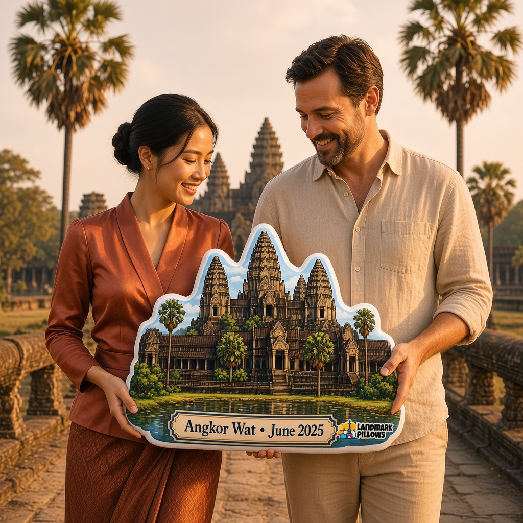 Angkor Wat Pillow with travelers