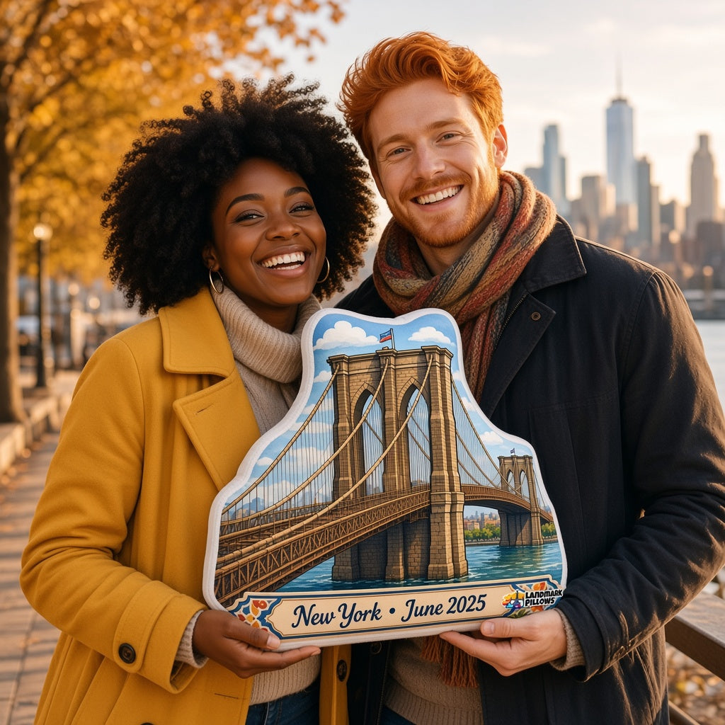 Brooklyn Bridge Pillow — travel couple
