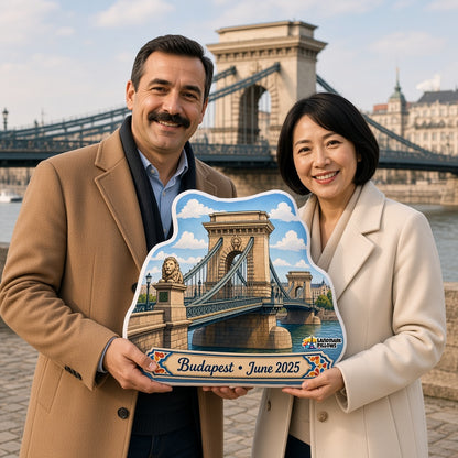 Chain Bridge Pillow â€” travel couple