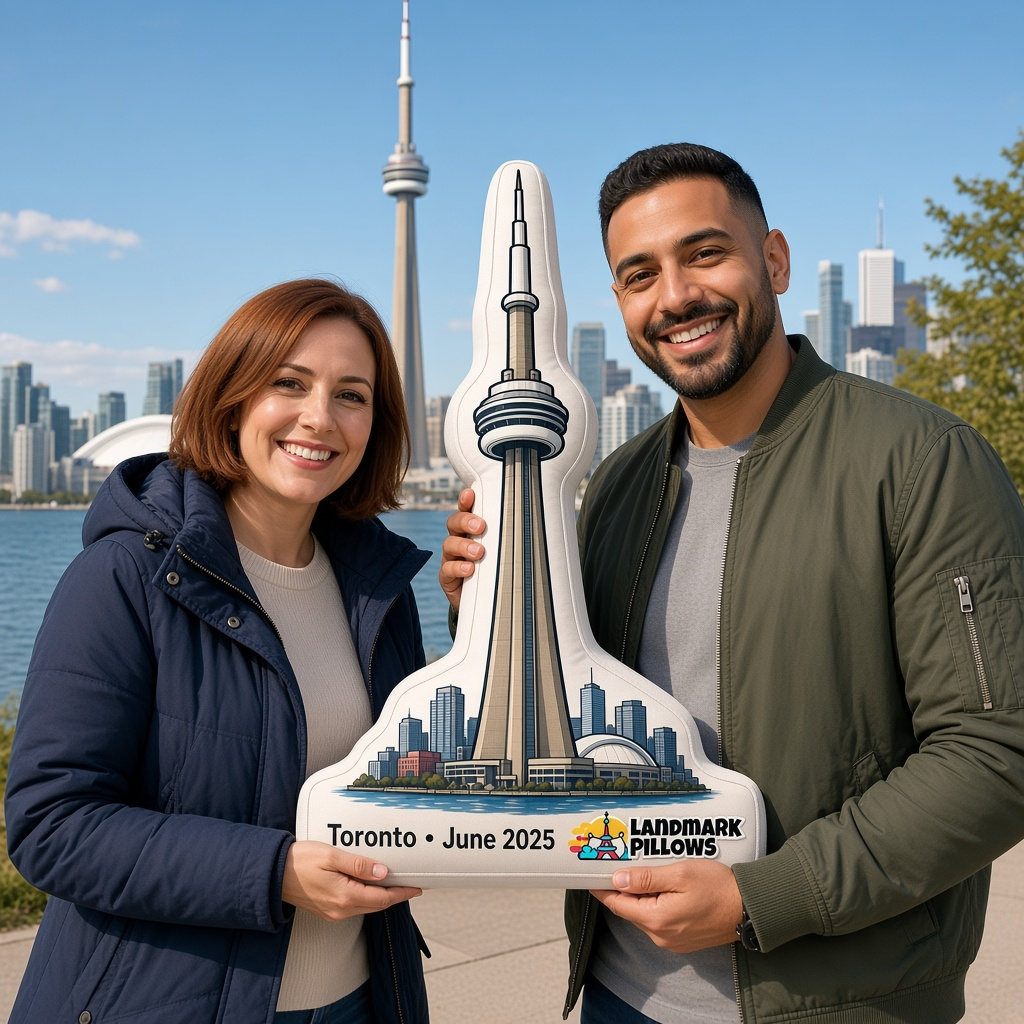 CN Tower Pillow with travelers