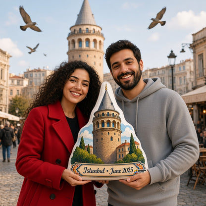 Galata Tower Pillow â€” travel couple