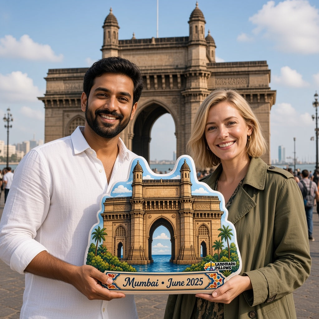 Gateway of India Pillow — travel couple