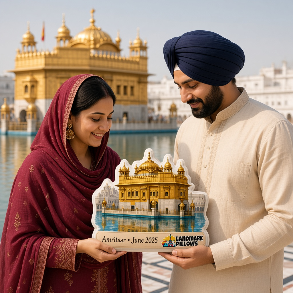 Golden Temple Pillow with travelers