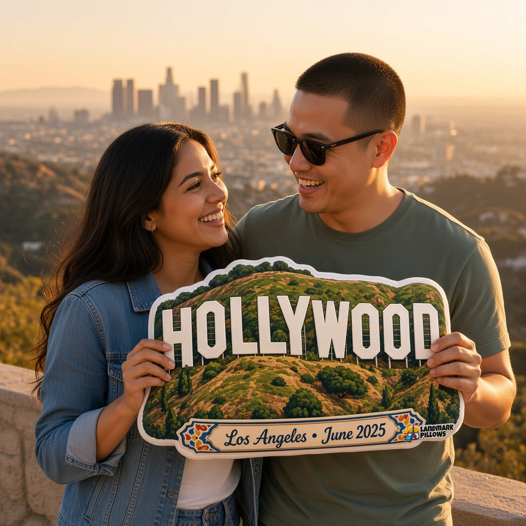 Hollywood Sign Pillow — travel couple