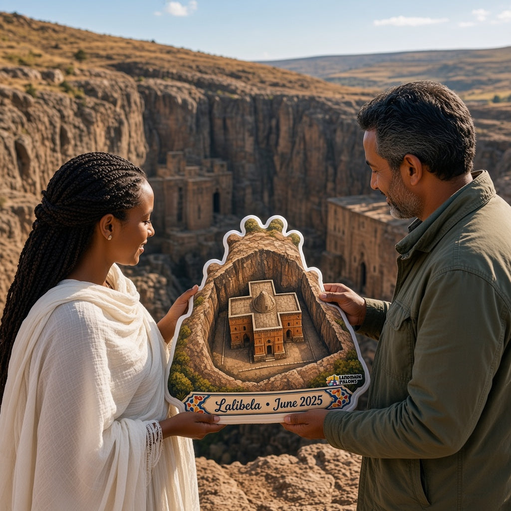 Lalibela Churches Pillow â€” travel couple