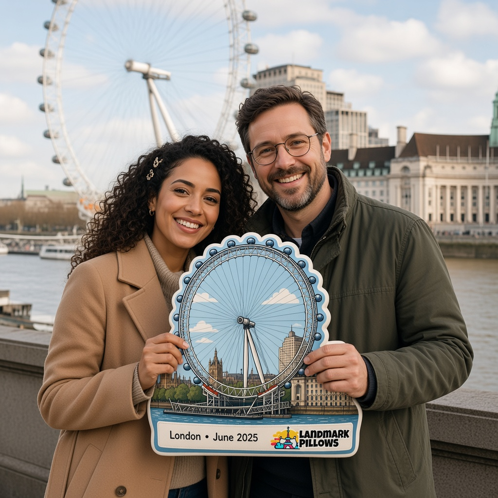London Eye Pillow with travelers