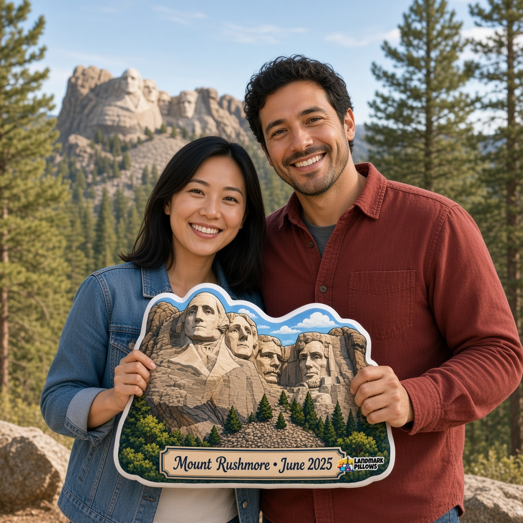 Mount Rushmore Pillow with travelers