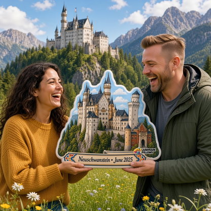 Neuschwanstein Castle Pillow with travelers