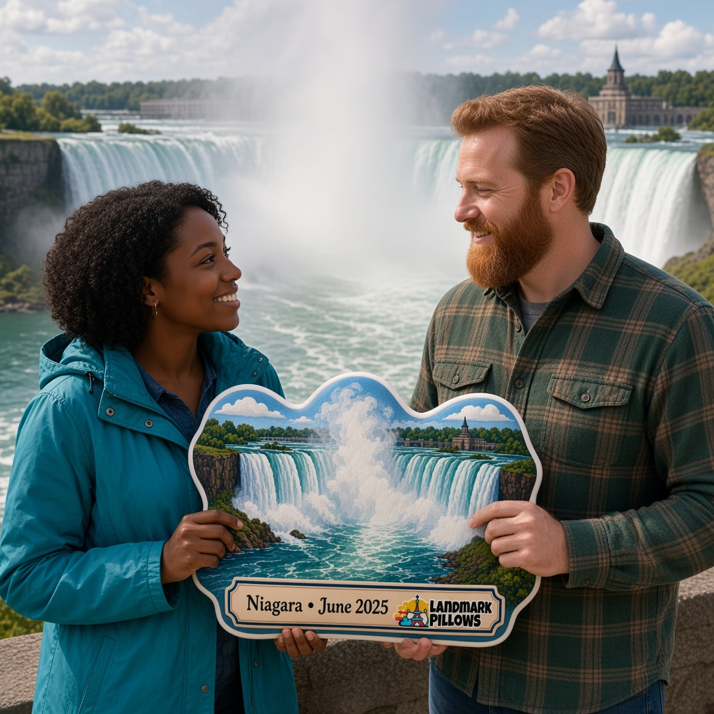 Niagara Falls Pillow with travelers