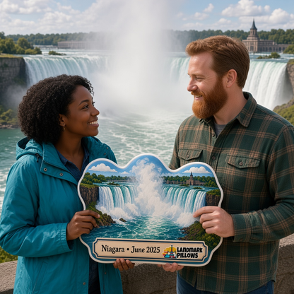 Niagara Falls Pillow with travelers