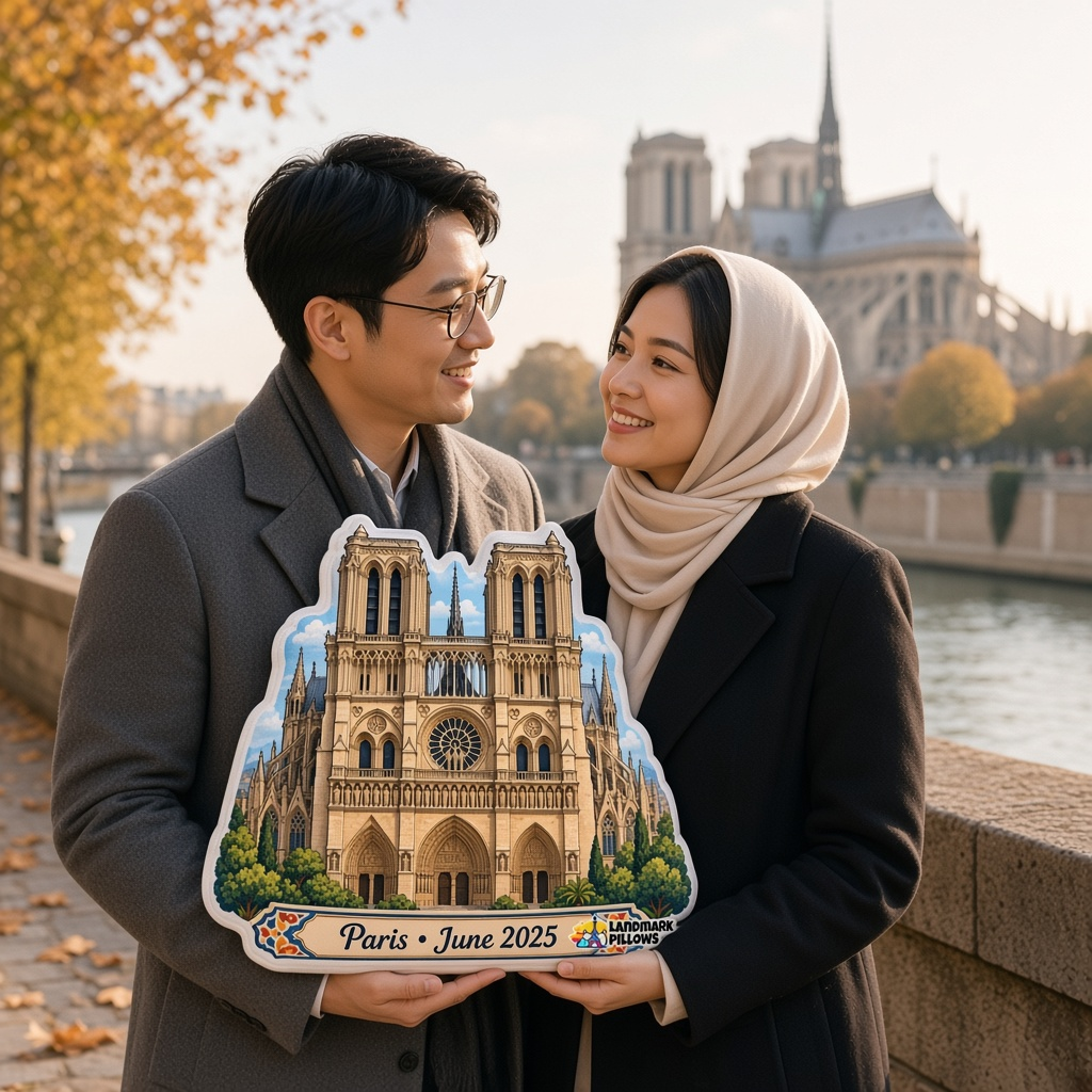 Notre-Dame Pillow with travelers