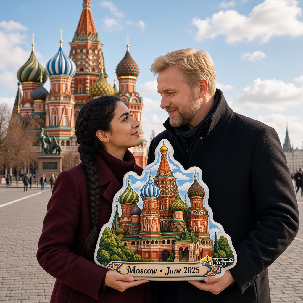 St. Basil's Cathedral Pillow with travelers