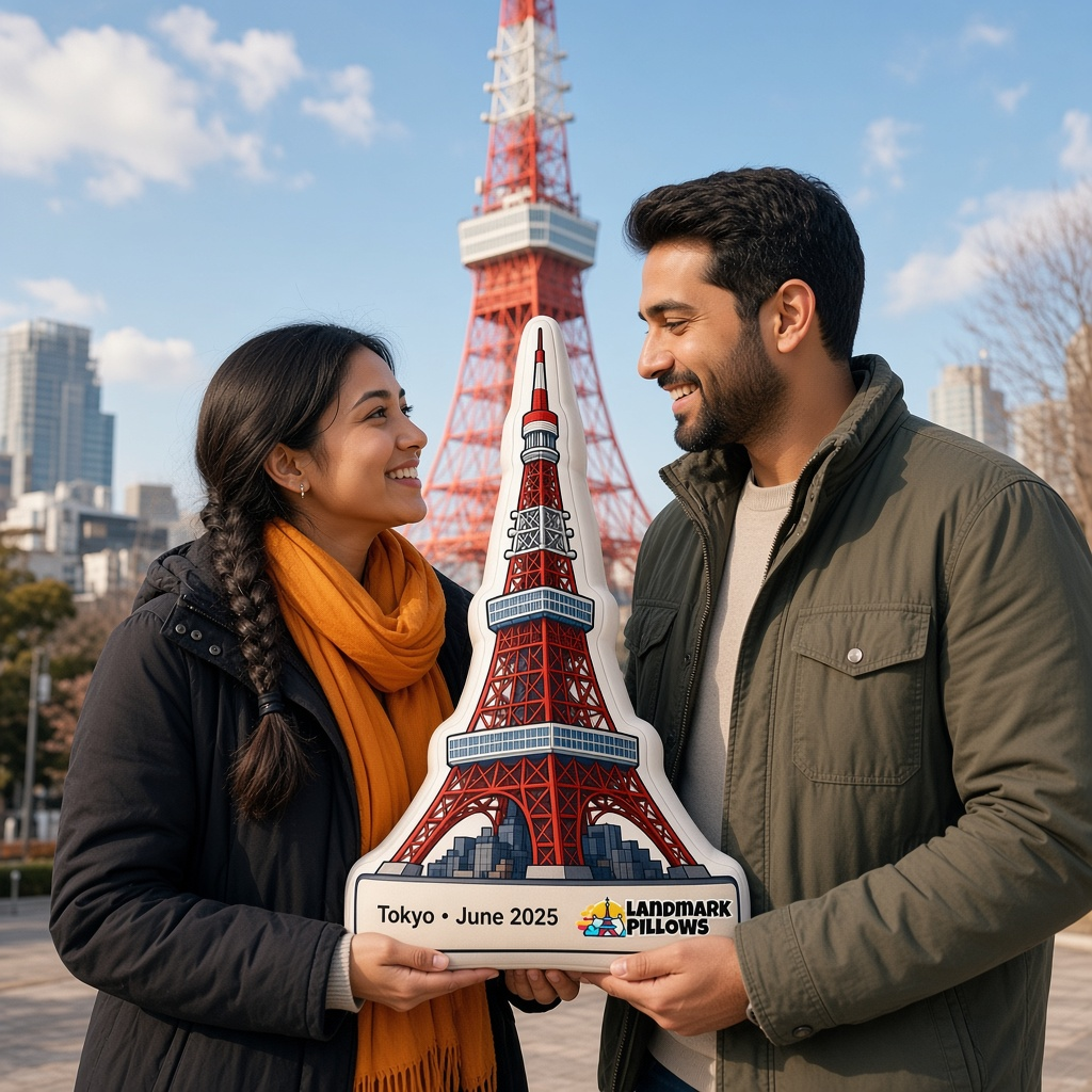 Tokyo Tower Pillow with travelers
