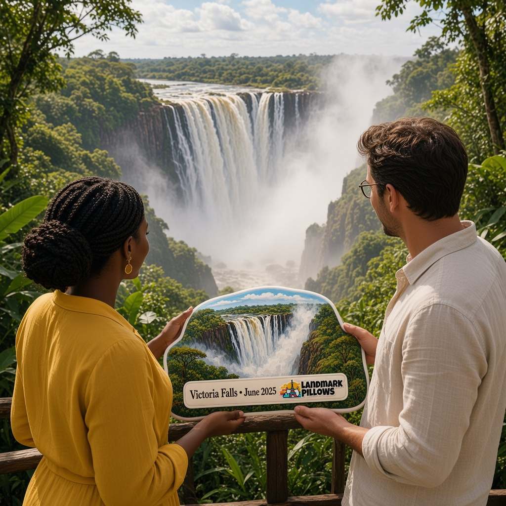 Victoria Falls Pillow with travelers