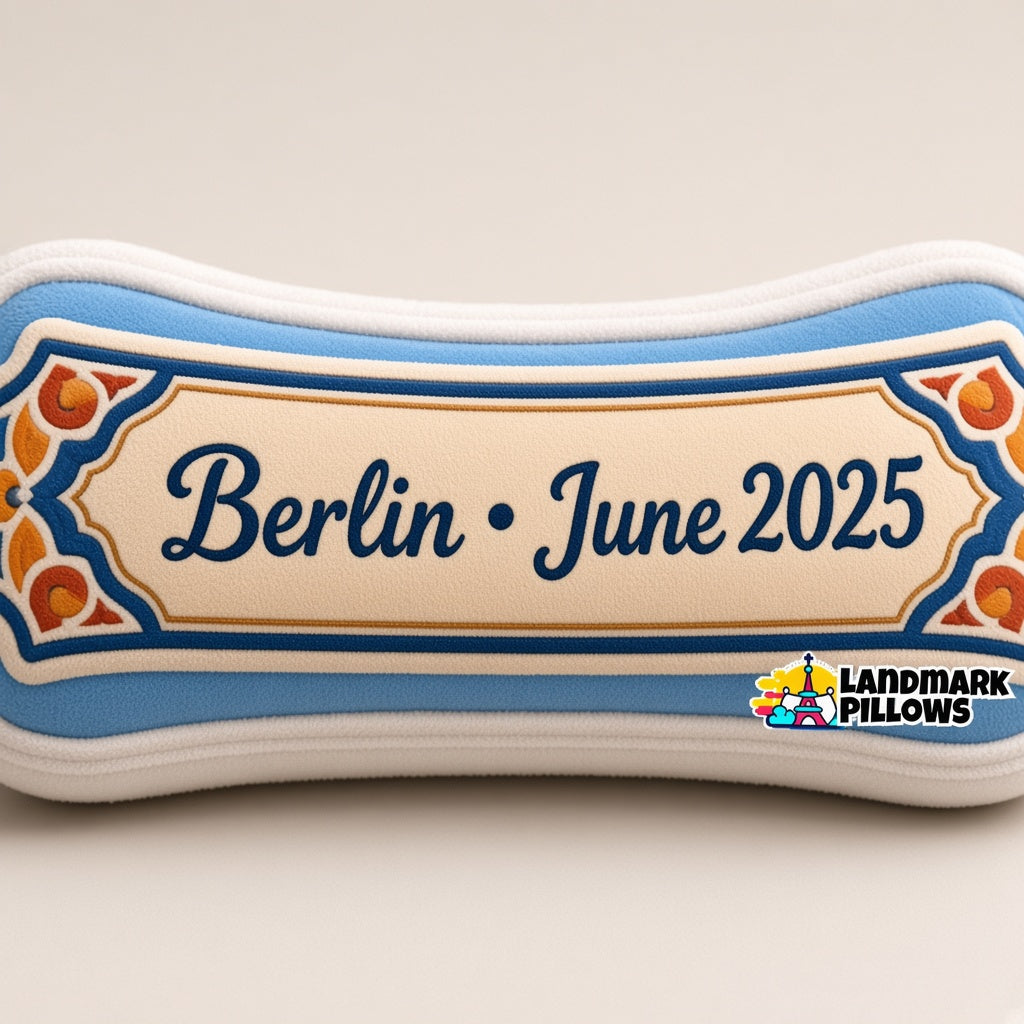 Berliner Fernsehturm Pillow — personalization plaque detail