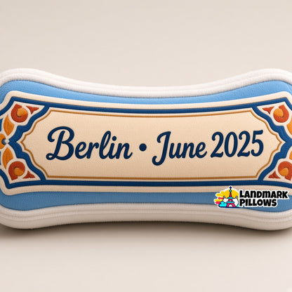 Berliner Fernsehturm Pillow — personalization plaque detail