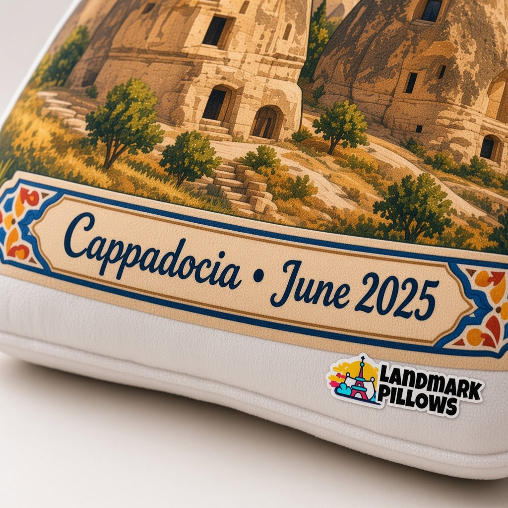 Cappadocia Pillow — personalization plaque detail