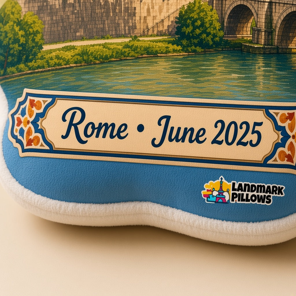 Castel Sant'Angelo Pillow â€” personalization plaque detail