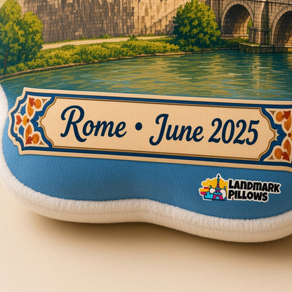 Castel Sant'Angelo Pillow â€” personalization plaque detail