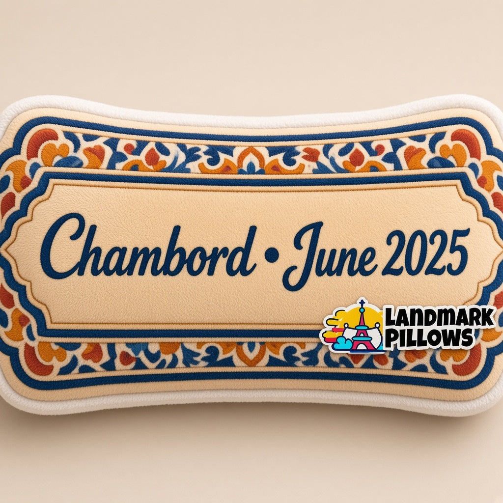 Château de Chambord Pillow — personalization plaque detail