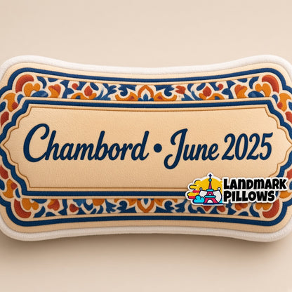 Château de Chambord Pillow — personalization plaque detail