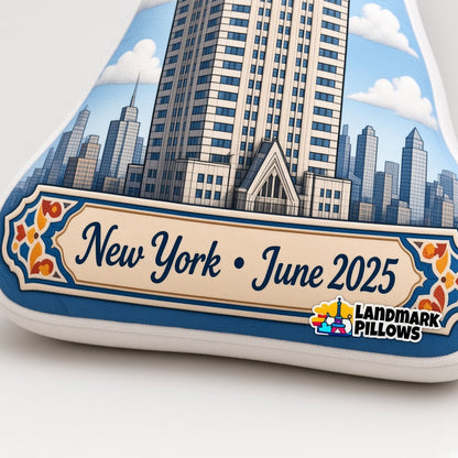 Chrysler Building Pillow — personalization plaque detail